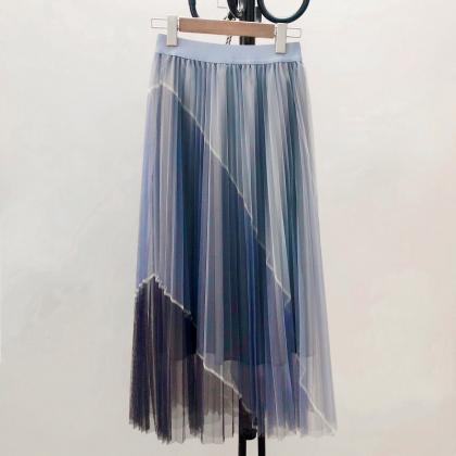 Contrasting Color Gauze Skirt, High Waist Color..