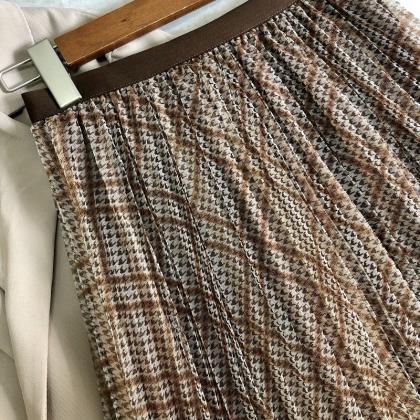 Plaid Print Net Gauze Skirt, Thousand Bird Shape..