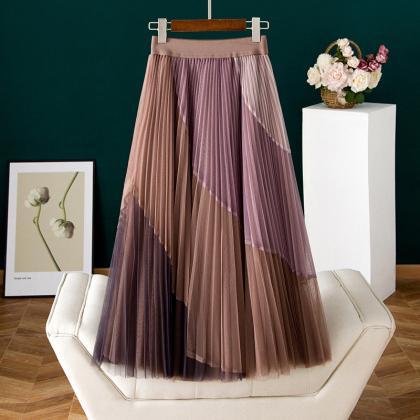 Color Mesh Gauze Skirt, Matching Color Splicing..