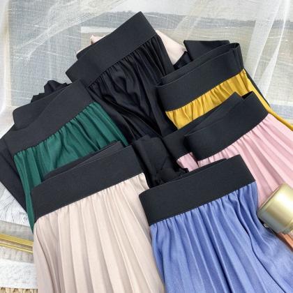 Lace Splicing Collision Color Pleated Skirt,..