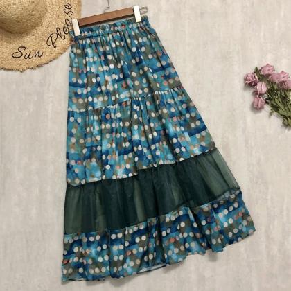 Style Skirt, Mid-length A-line Skirt, Polka Dot..