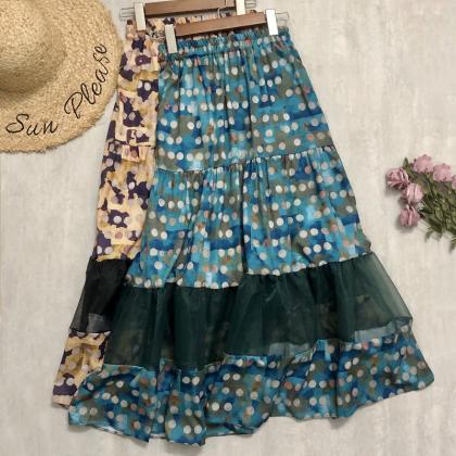 Style Skirt, Mid-length A-line Skirt, Polka Dot..