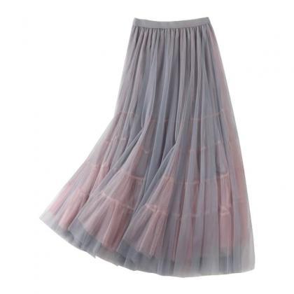 High Waist Skirt, Spliced Double Gauze Skirt, Big..