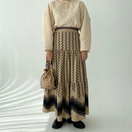 Retro Polka-dot Print Skirt, Wavy Pattern High..
