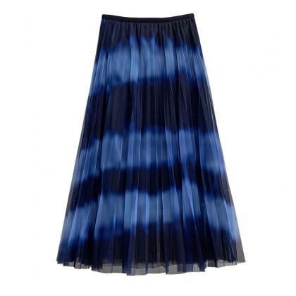 Gauze Skirt, Clash Color Stripes Pleated Skirt,..