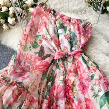 Chic Floral Dress,one Shoulder, Elegant And Clever..