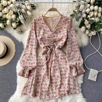 Spring Style , V Neck, Sweet Floral Dress