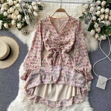 Spring Style , V Neck, Sweet Floral Dress