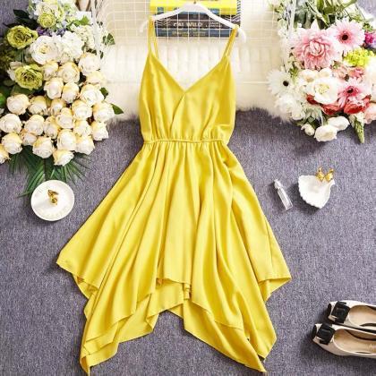 Candy Color, Irregular High Waist Dress, Summer..