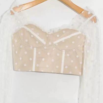 Strapless Lace Top, Splicing Polka-dot Pleats,..