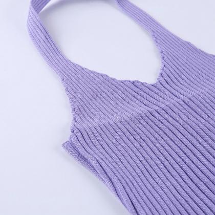 Slatted Knitted Tank Top, Halter Top