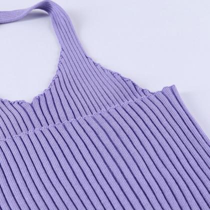 Slatted Knitted Tank Top, Halter Top