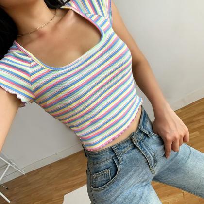 Colored Pit Strip T-shirt, Sexy Crop Top, Square..
