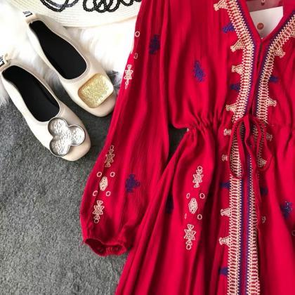 Bohemian, Ethnic Style, Cotton And Linen Dress,..