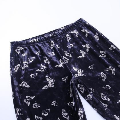 Butterfly Printed Flared Trousers, Summer Style,..
