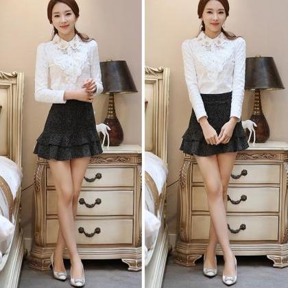 Spring And Autumn, Baby Collar Lace Shirt, Long..