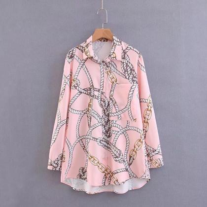 Chain Print, Single Breasted, Loose, Long Sleeve..
