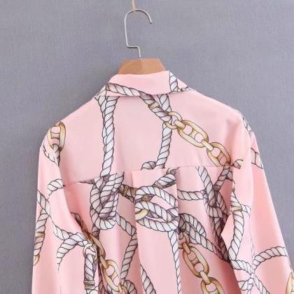 Chain Print, Single Breasted, Loose, Long Sleeve..