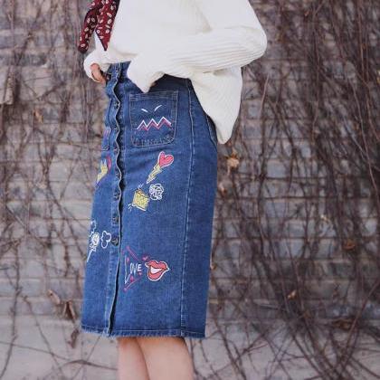 Spring And Autumn , Fashion Cowboy Skirt, Women..