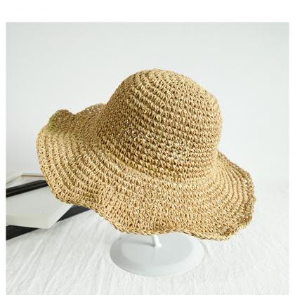 Foldable straw hat, summer travel s..