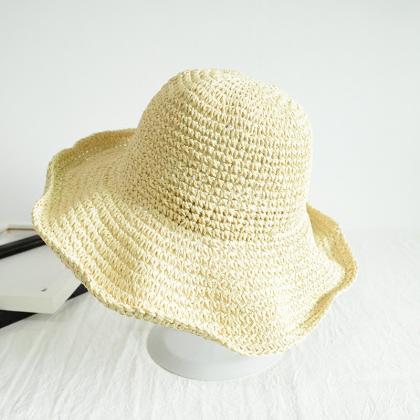 Foldable straw hat, summer travel s..