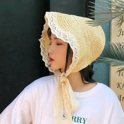 Lace straw hat, outdoor beach fishe..
