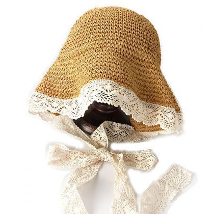 Lace straw hat, outdoor beach fishe..