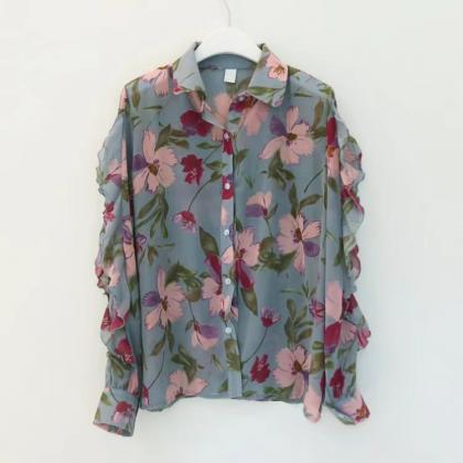 Light luxury floral chiffon shirt, ..