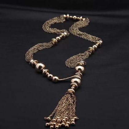 Gold Tassel Long Necklace Sweater Chain,..