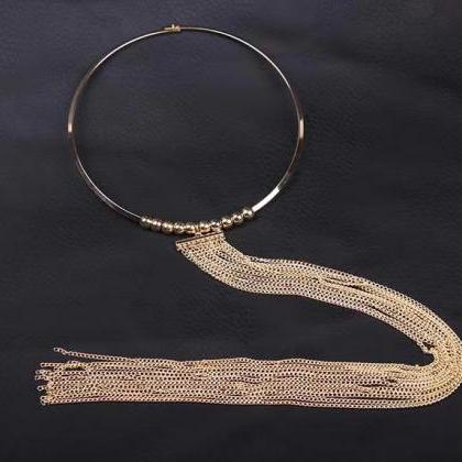 Gold Long Tassel Collar, Exaggerated Necklace,..