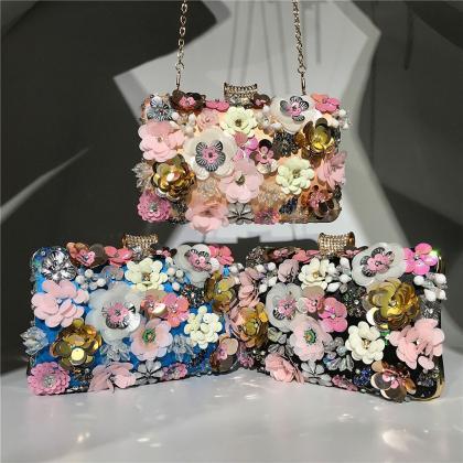 Dinner Bag For Ladies, Handmade Colorful Flower..