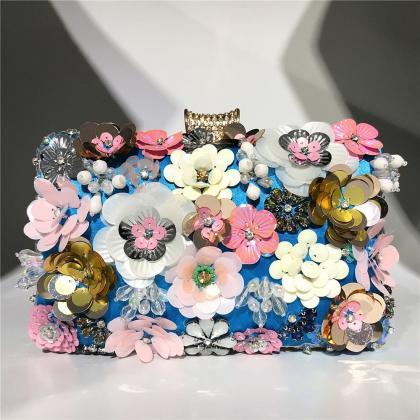 Dinner Bag For Ladies, Handmade Colorful Flower..