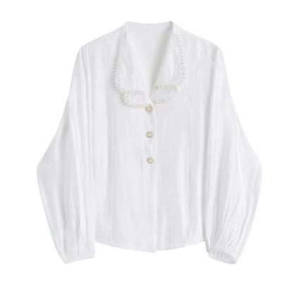 White Shirt, Vintage Lantern Sleeve Top, Delicate..