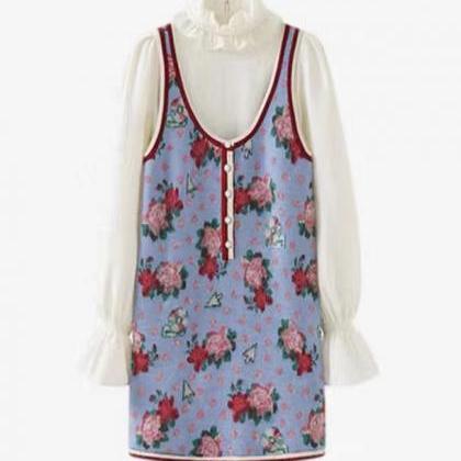 Vintage Rose Print Wool Dress, Spri..