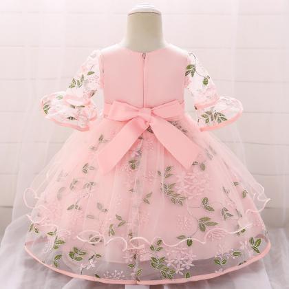 Baby Dress/baby Birthday Dress, Embroidered Midi..
