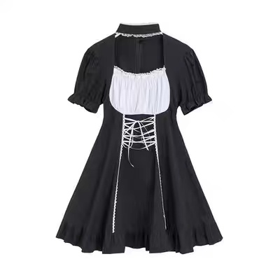 Dark, Puffy Sleeves, Lace Black Dress
