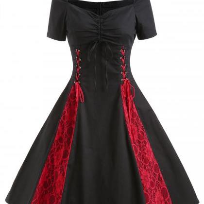 Vintage, Summer, Short Sleeved Waist Dress, Lace..