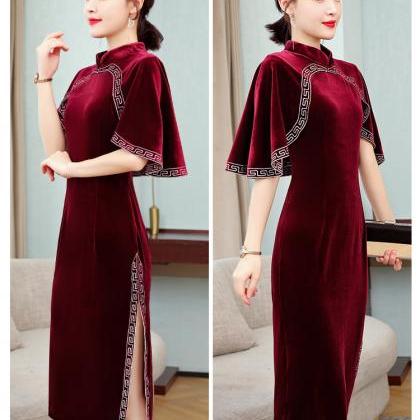 Vintage Chinese Style, Velvet Dress, Modified..