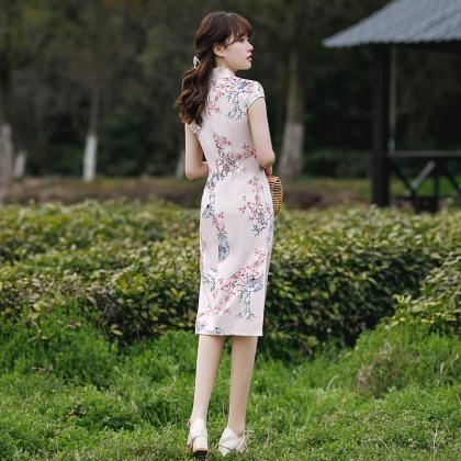 Young Style Cheongsam Dress, Summer, Improved Pink..