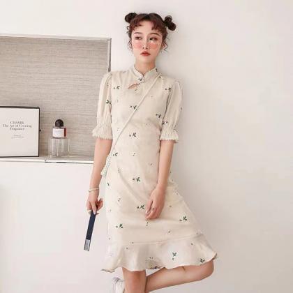 ,vintage, Chinese Style Dress, Standing Collar..