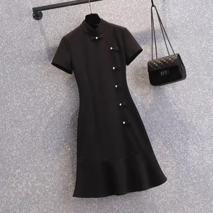 Summer, Small Fresh Cheongsam, Vintage Black Dress..