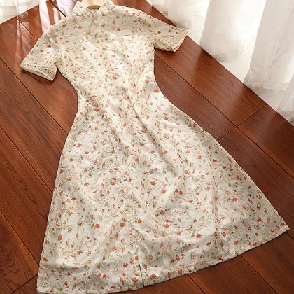 Summer, Improved Cheongsam, Embroidered Floral..