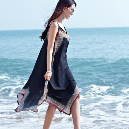 Bohemian, Printed Irregular Square Dress, Beach..