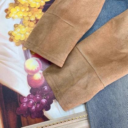 Spring And Autumn, Vintage, Suede Medium Length..
