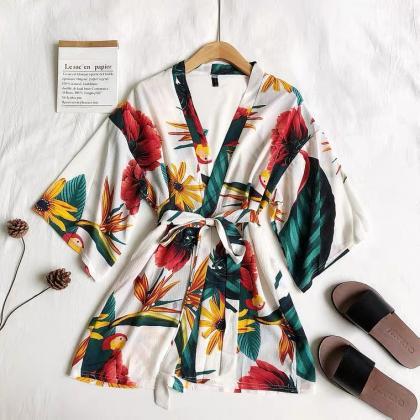 Summer, Vacation Style, Mid-sleeve Printed Top,..