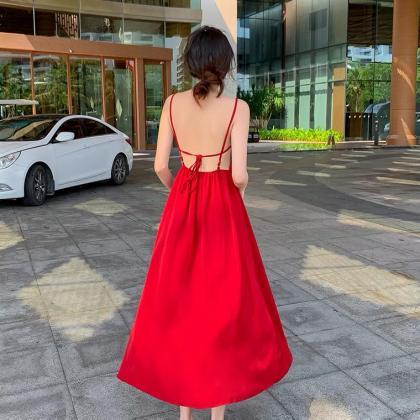Backless Red Dress, Summer, Bohemian Holiday..