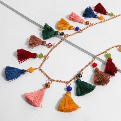 Folk Style, Holiday Small Tassel Necklace,..