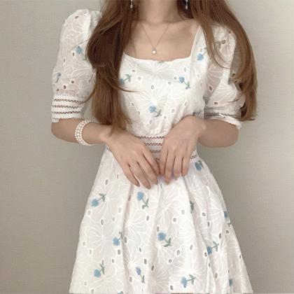 Summer, Sweet, Heavy Embroidery, Square Collar..