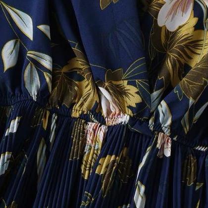 Floral Printed Dress, Long Sleeves Loose Ethnic..
