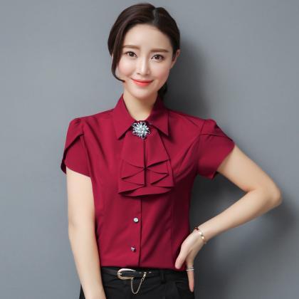 Solid Color Professional Shirt, Short-sleeve..
